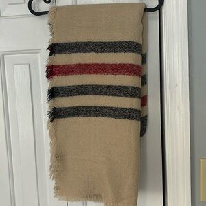 Super soft tan with red and blue stripes blanket sweater
